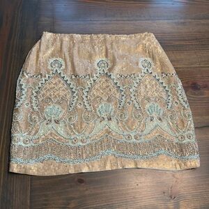 Alya Gold Sequin Pencil Skirt with Mint Embroidery